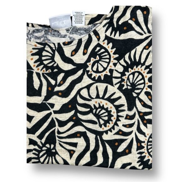 Nicole Miller Small Black Cream 100% Linen Top Abstract Print Boho Resort Travel - Picture 6 of 8